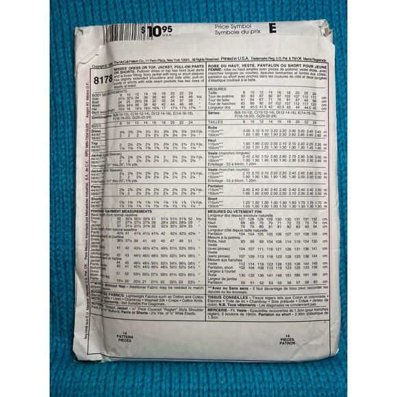 McCalls 8178 Sewing pattern Dress top pants shorts jacket size 20 22 24 - Picture 3 of 7